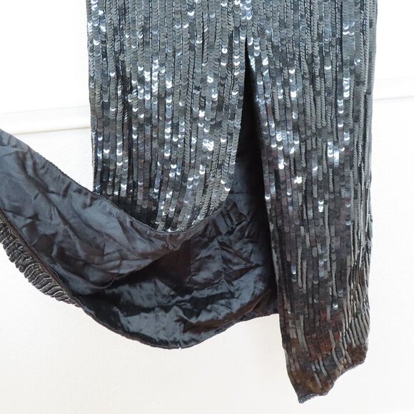 Vintage Nikhil Womens Large Silk Black Gold Sequin Beaded High Neck Dress NEW - Picture 6 of 13